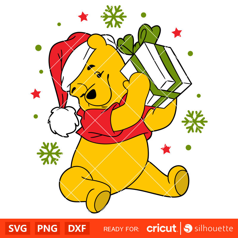 Christmas Winnie the Pooh Svg, Christmas Svg, Disney Svg, Gift Present Svg, Cricut, Silhouette Vector Cut File