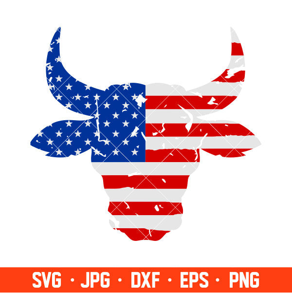 Distressed American Flag Bull Svg, 4th of July Svg, Patriotic Svg, Independence Day Svg, USA Svg, Cricut, Silhouette Vector Cut File