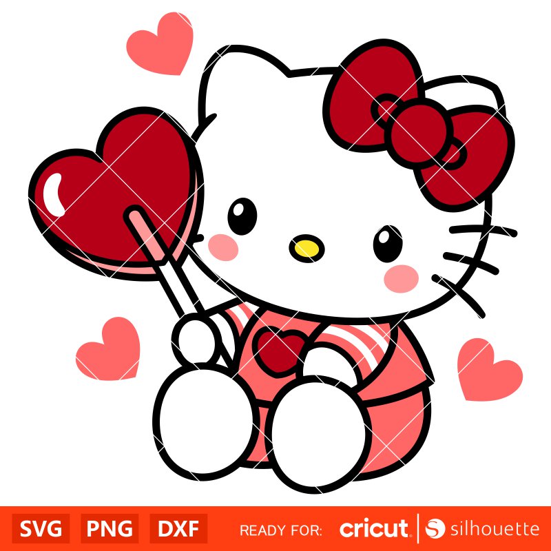 Hello Kitty Candy Heart Svg, Valentine’s Day Svg, Sanrio Valentine Svg, Kawaii Svg, Cricut, Silhouette Vector Cut File