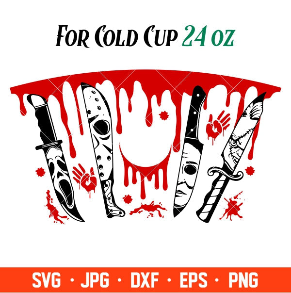 Horror Movie Knives Full Wrap, Dripping Blood Svg, Starbucks Svg, Coffee Ring Svg, Cold Cup Svg, Cricut, Silhouette Vector Cut File