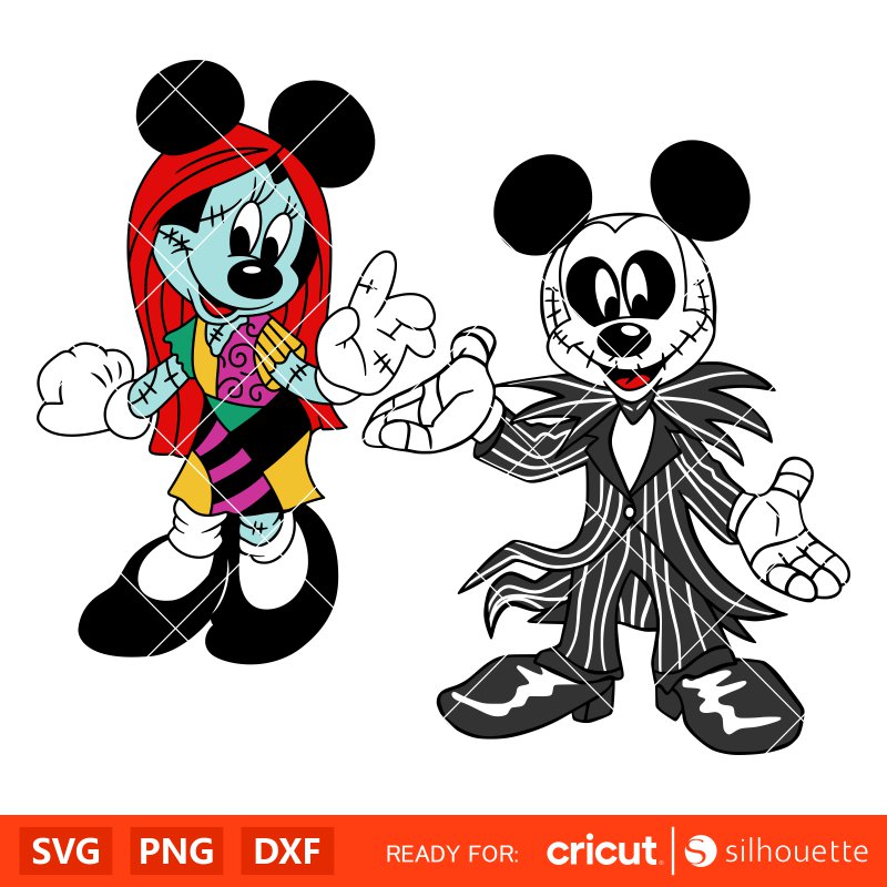 Jack and Sally Mickey & Minnie Bundle Svg, Halloween Svg, Spooky Season Svg, Disney Svg, Cricut, Silhouette Vector Cut File