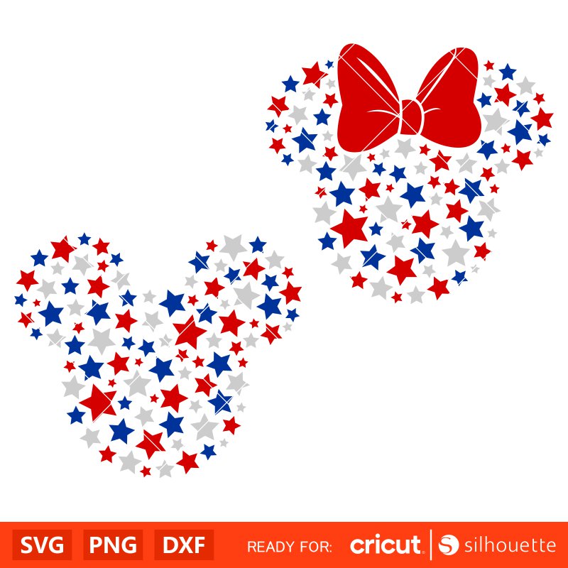 Patriotic Stars Mickey & Minnie Bundle Svg, 4th of July Svg, Independence Day Svg, Disney Svg, Cricut, Silhouette Vector Cut File