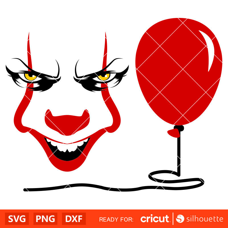 Pennywise Face & Balloon Svg, Dancing Clown Svg, Halloween Svg, Horror Movie Svg, Cricut, Silhouette Vector Cut File