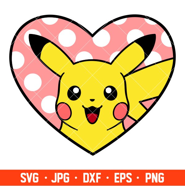 Pikachu Valentine Heart Svg, Love Svg, Valentine’s Day Svg, Disney Svg, Cricut, Silhouette Vector Cut File
