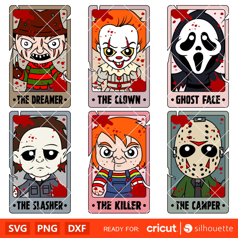 Tarot Card Horror Characters Bundle Svg, Horror Friends Svg, Halloween Svg, Horror Movie Svg, Cricut, Silhouette Vector Cut File