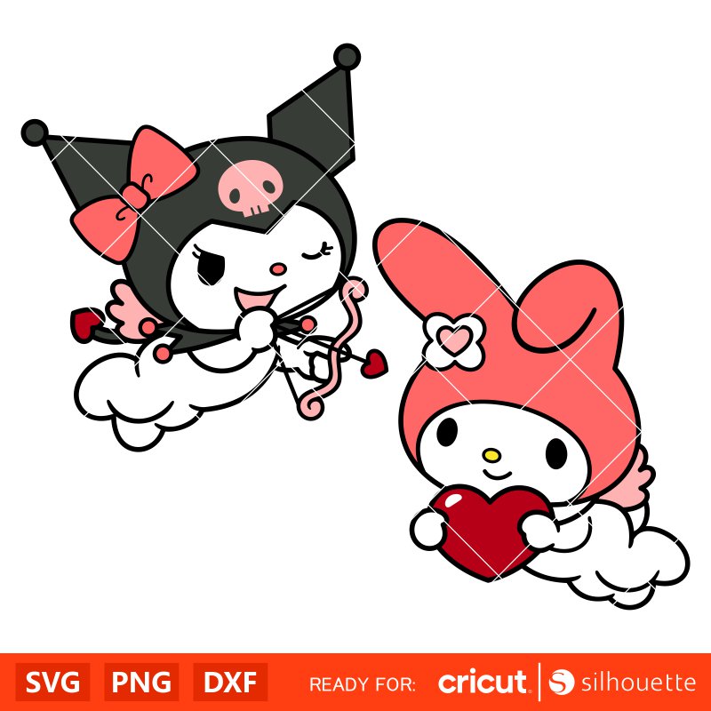 Valentine My Melody & Kuromi Bundle Svg, Love Svg, Valentine’s Day Svg, Hello Kitty Svg, Cricut, Silhouette Vector Cut File