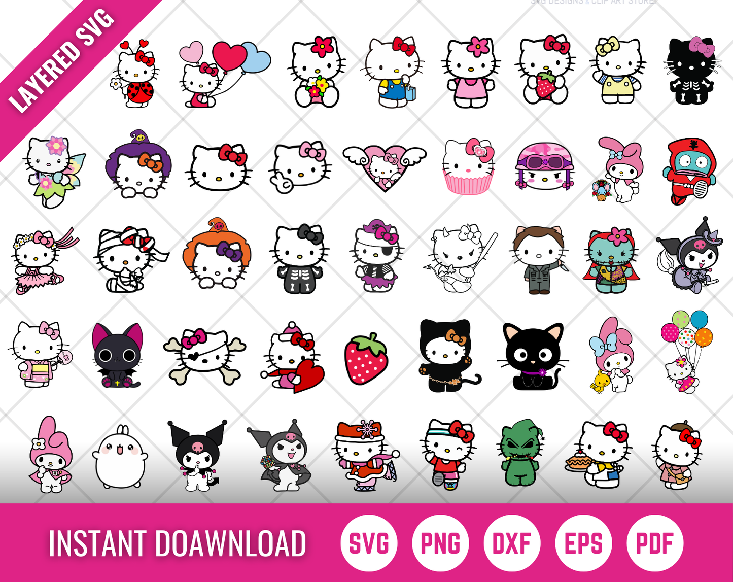 100 Hello Kitty Clipart, Hello Kitty SVG & PNG Files for Cricut / Silhouette