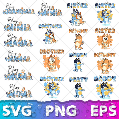 Bluey Clipart Bundle, 200 Bluey SVG & PNG Files for Cricut / Silhouette
