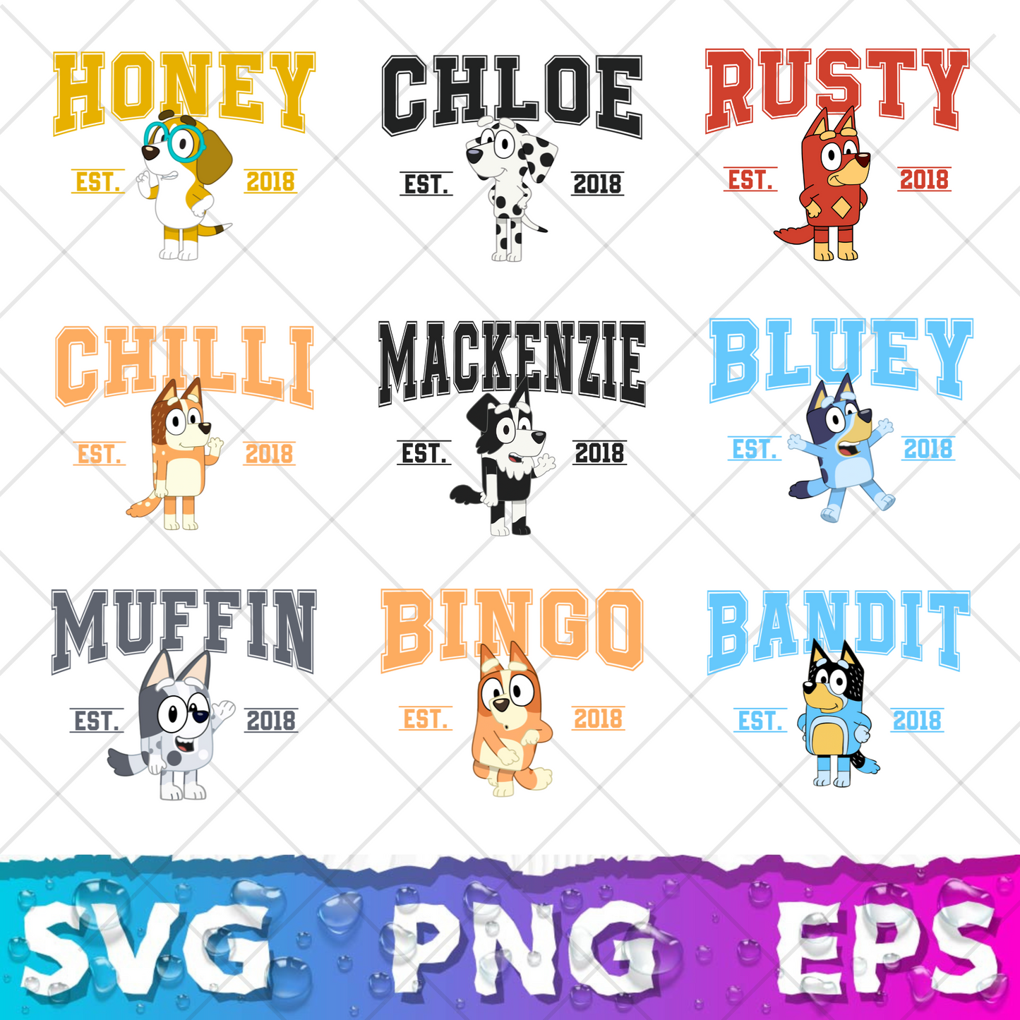 Bluey Clipart Bundle, 200 Bluey SVG & PNG Files for Cricut / Silhouette