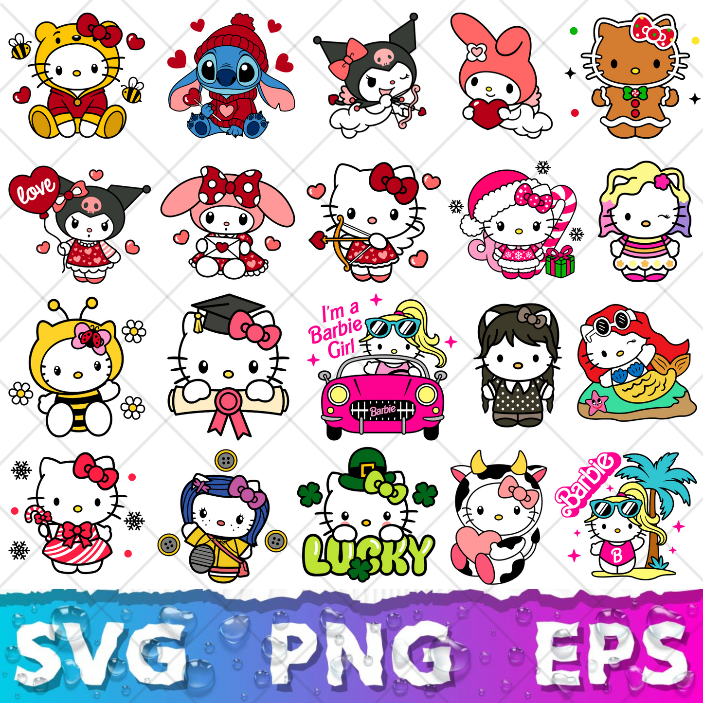 Hello Kitty Clipart Bundle, Hello Kitty SVG & PNG Files for Cricut / Silhouette