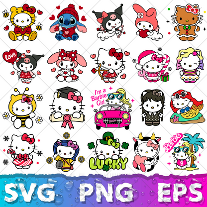 Hello Kitty Clipart Bundle, Hello Kitty SVG & PNG Files for Cricut / Silhouette