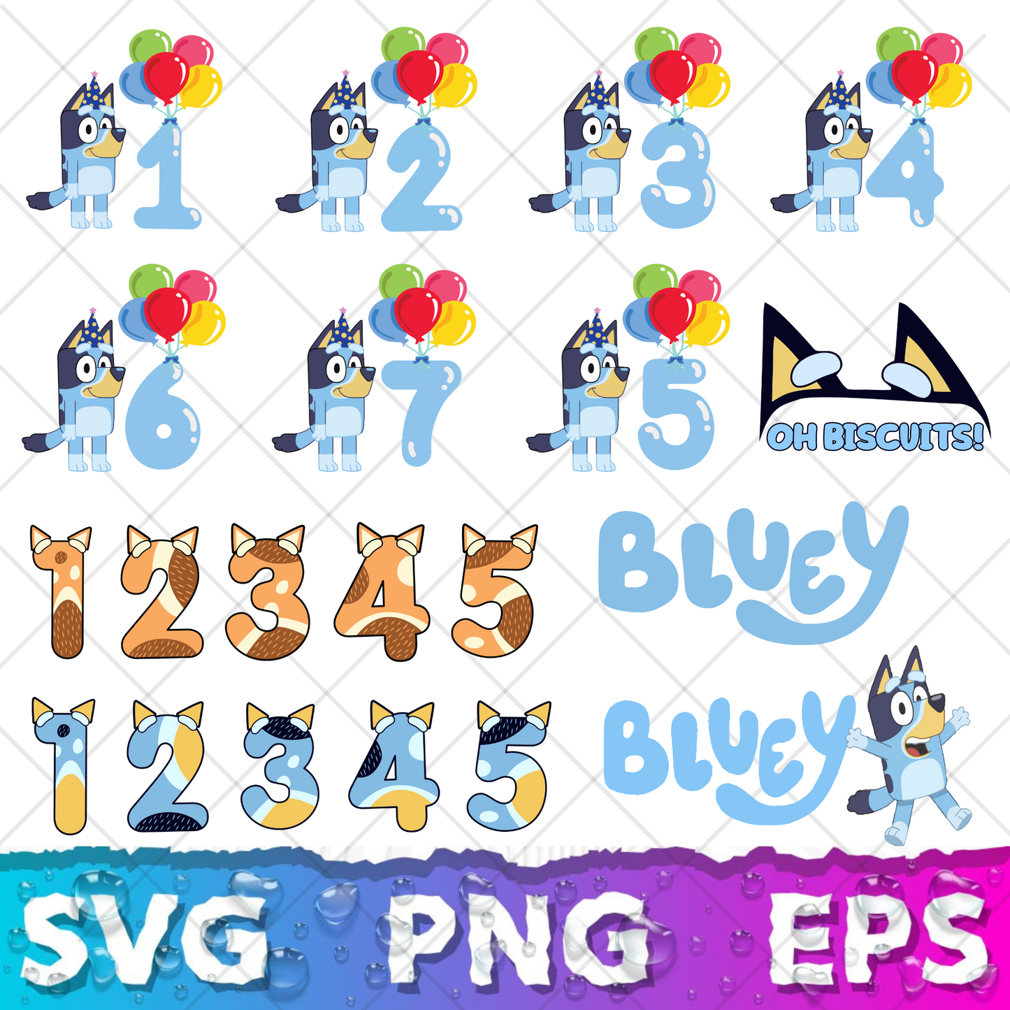 Bluey Clipart Bundle, 200 Bluey SVG & PNG Files for Cricut / Silhouette