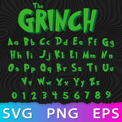 Alphabet Grinch SVG, Grinch Layered Font SVG, Cricut Numbers SVG