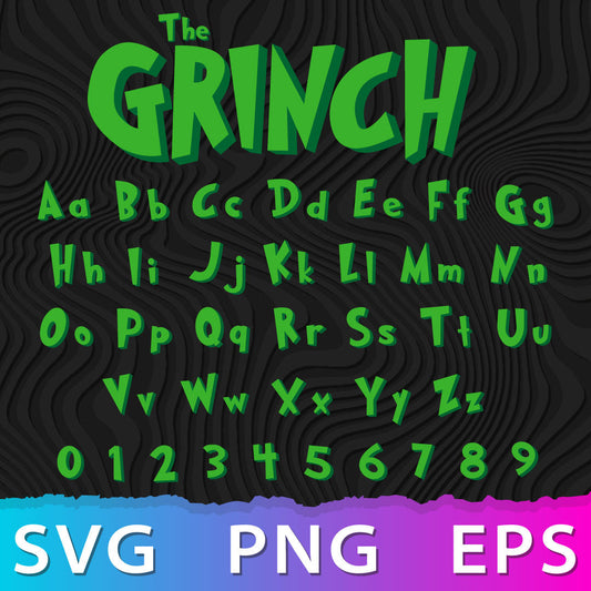 Alphabet Grinch SVG, Grinch Layered Font SVG, Cricut Numbers SVG