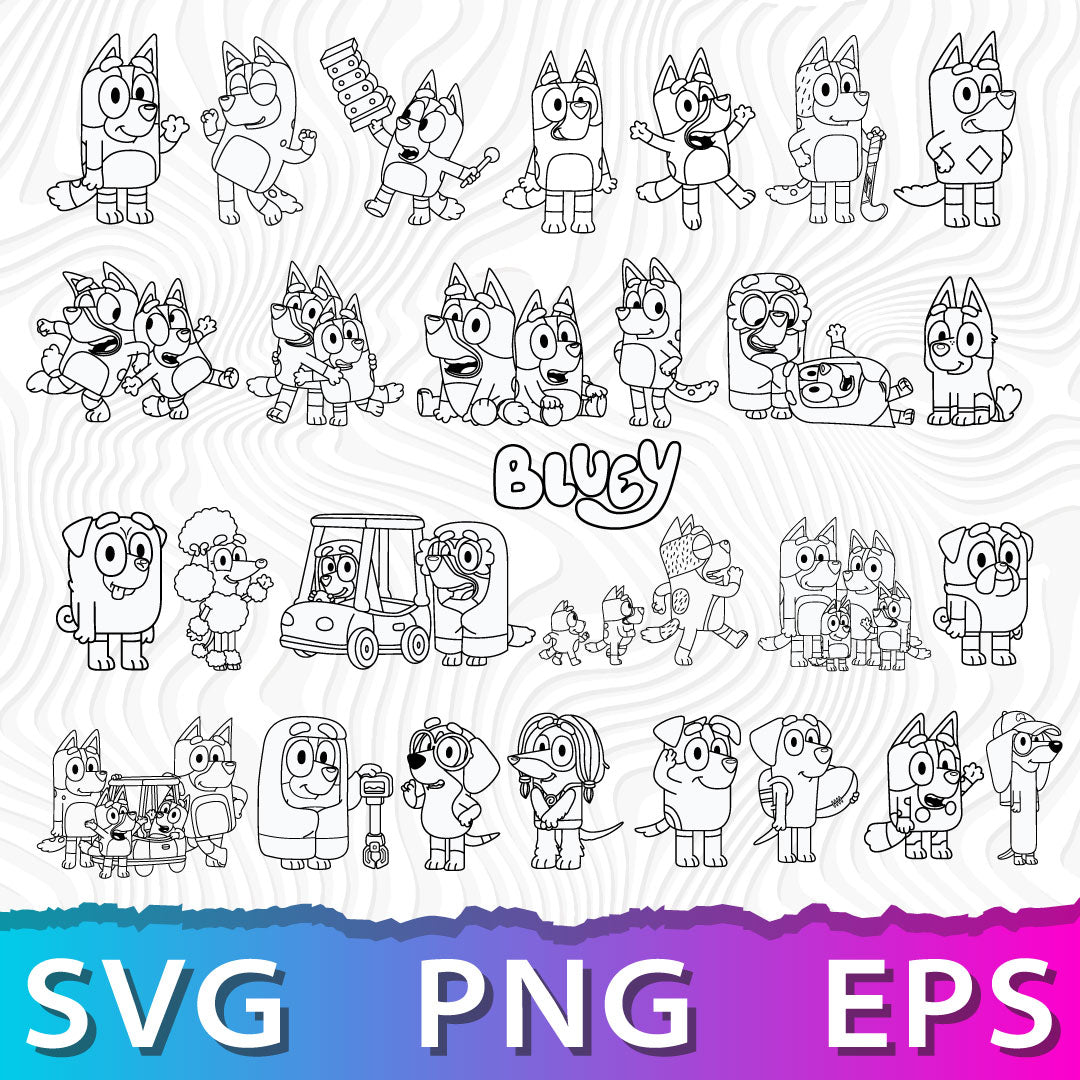 Bluey Clipart Bundle, 200 Bluey SVG & PNG Files for Cricut / Silhouette