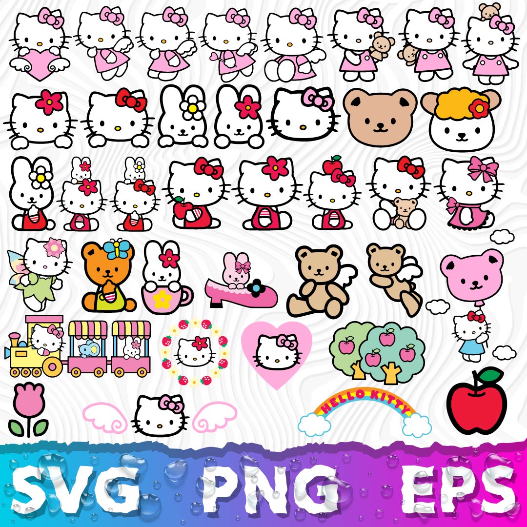 Hello Kitty Clipart Bundle, Hello Kitty SVG & PNG Files for Cricut / Silhouette