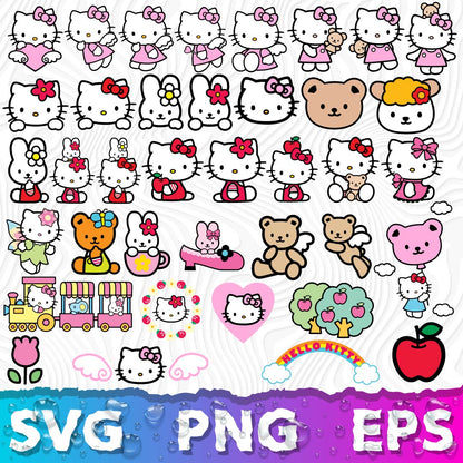 Hello Kitty Clipart Bundle, Hello Kitty SVG & PNG Files for Cricut / Silhouette