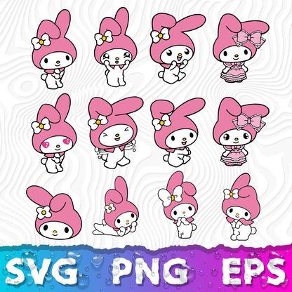Hello Kitty Clipart Bundle, Hello Kitty SVG & PNG Files for Cricut / Silhouette