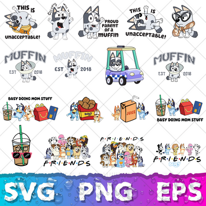 Bluey Clipart Bundle, 200 Bluey SVG & PNG Files for Cricut / Silhouette