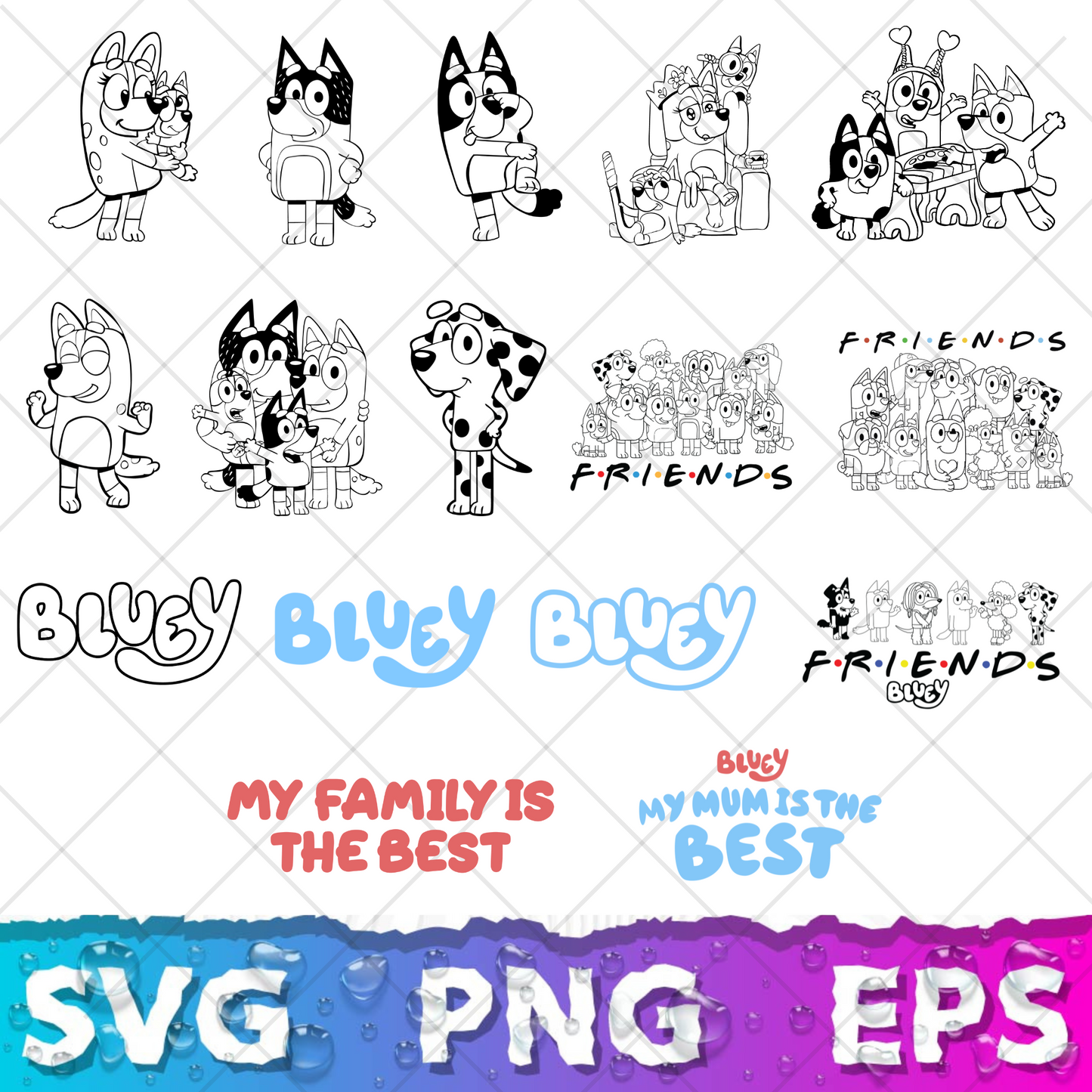 Bluey Clipart Bundle, 200 Bluey SVG & PNG Files for Cricut / Silhouette