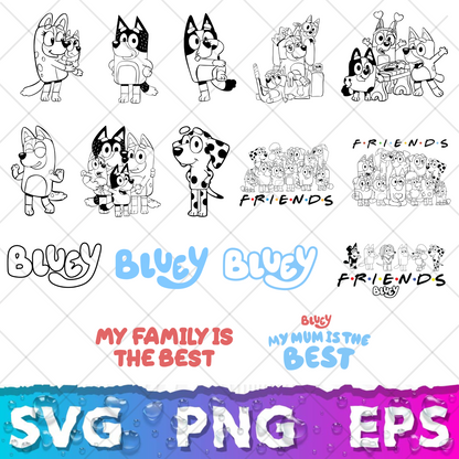 Bluey Clipart Bundle, 200 Bluey SVG & PNG Files for Cricut / Silhouette