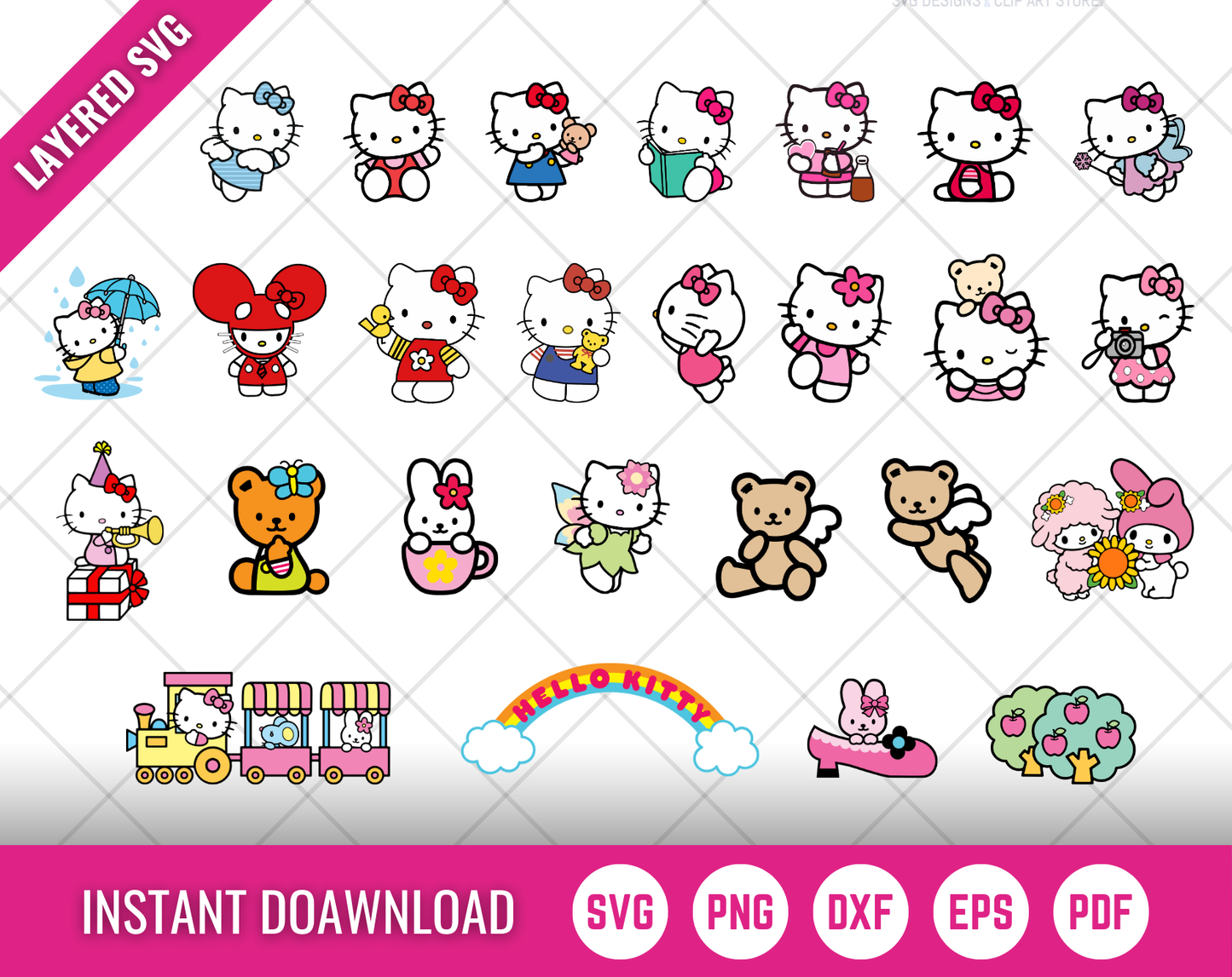 100 Hello Kitty Clipart, Hello Kitty SVG & PNG Files for Cricut / Silhouette