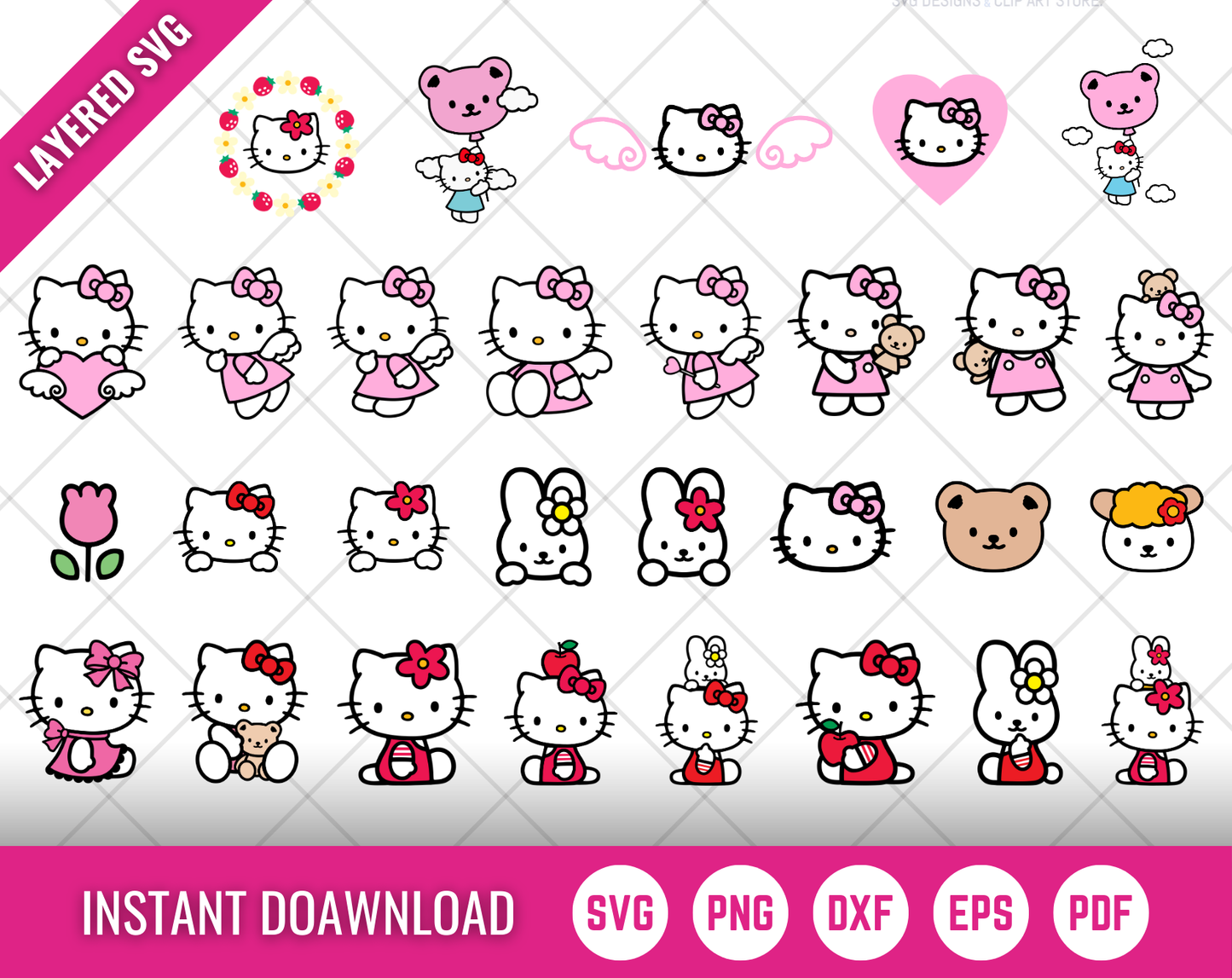 100 Hello Kitty Clipart, Hello Kitty SVG & PNG Files for Cricut / Silhouette