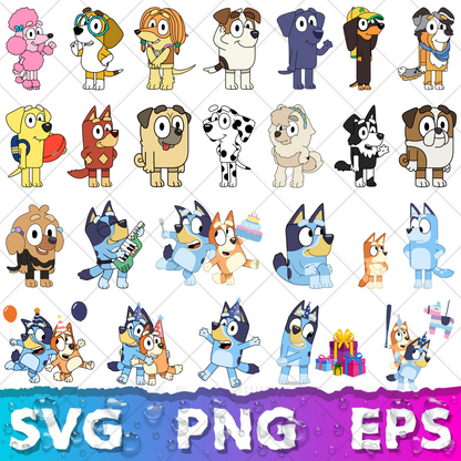 Bluey Clipart Bundle, 200 Bluey SVG & PNG Files for Cricut / Silhouette