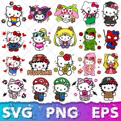 Hello Kitty Clipart Bundle, Hello Kitty SVG & PNG Files for Cricut / Silhouette