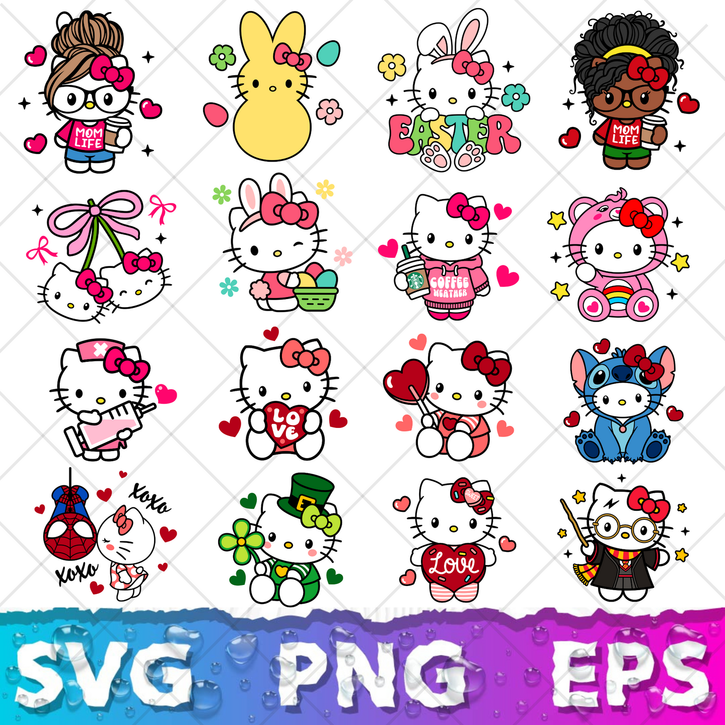 Hello Kitty Clipart Bundle, Hello Kitty SVG & PNG Files for Cricut / Silhouette