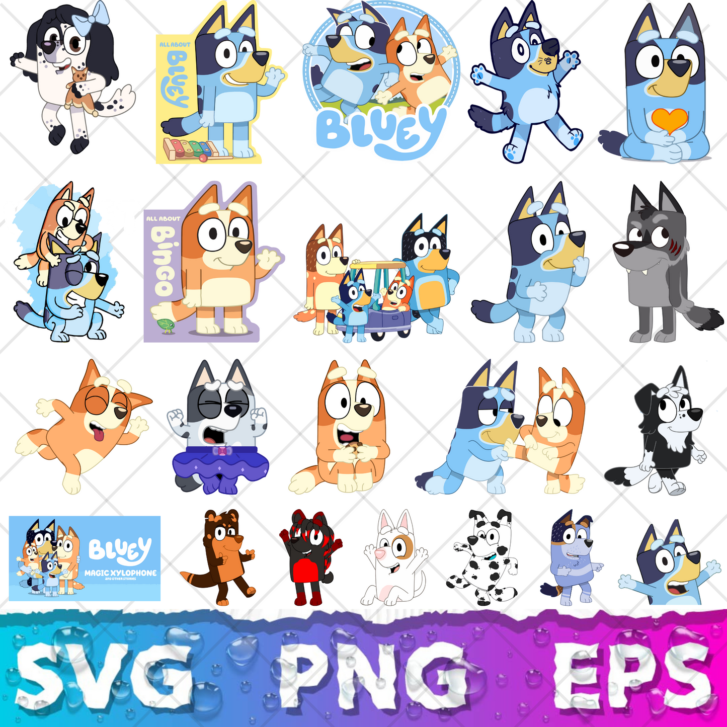 Bluey Clipart Bundle, 200 Bluey SVG & PNG Files for Cricut / Silhouette