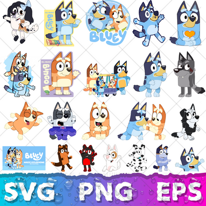 Bluey Clipart Bundle, 200 Bluey SVG & PNG Files for Cricut / Silhouette