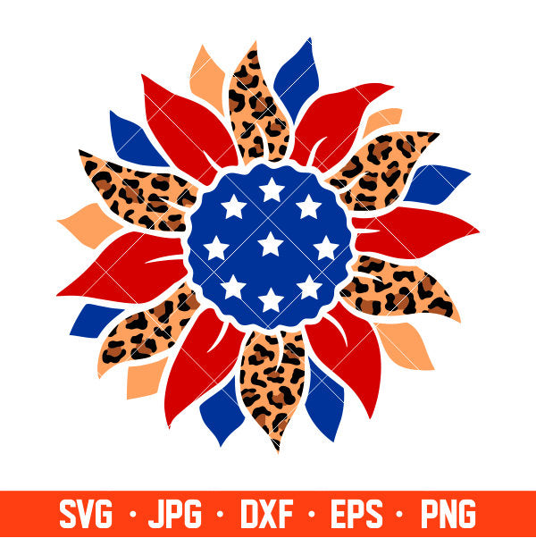 4th Of July Leopard Sunflower Svg, 4th of July Svg, Patriotic Svg, Independence Day Svg, USA Svg, Cricut, Silhouette Vector Cut File