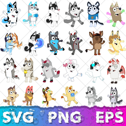 Bluey Clipart Bundle, 200 Bluey SVG & PNG Files for Cricut / Silhouette