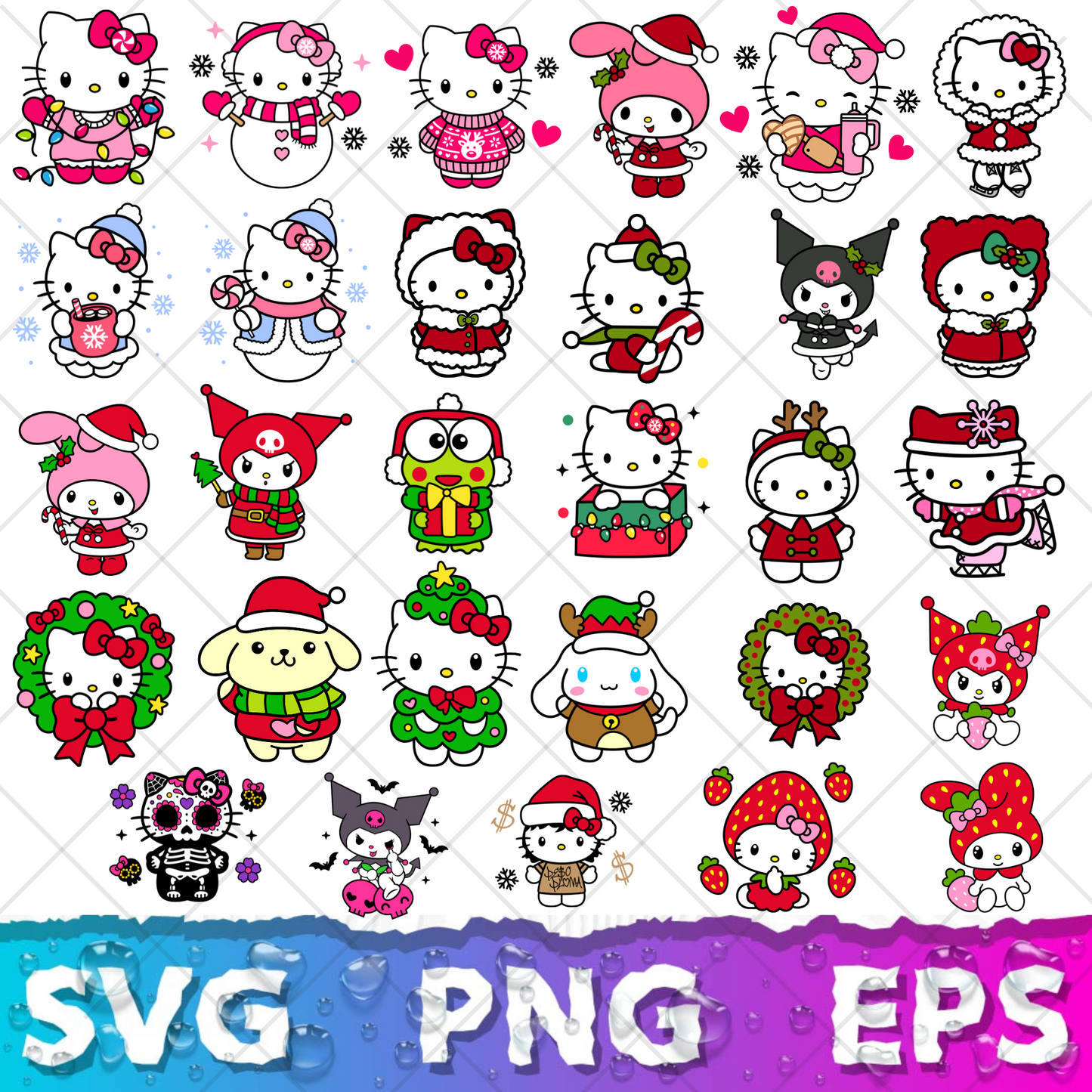 Hello Kitty Clipart Bundle, Hello Kitty SVG & PNG Files for Cricut / Silhouette