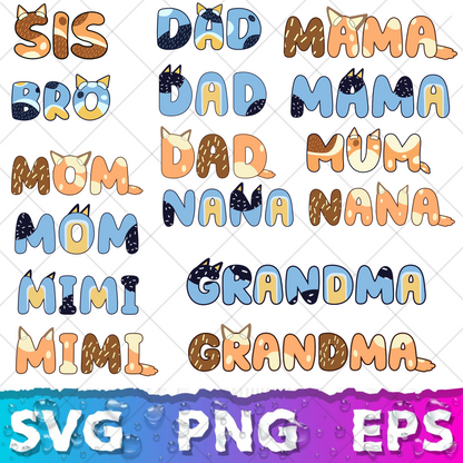 Bluey Clipart Bundle, 200 Bluey SVG & PNG Files for Cricut / Silhouette