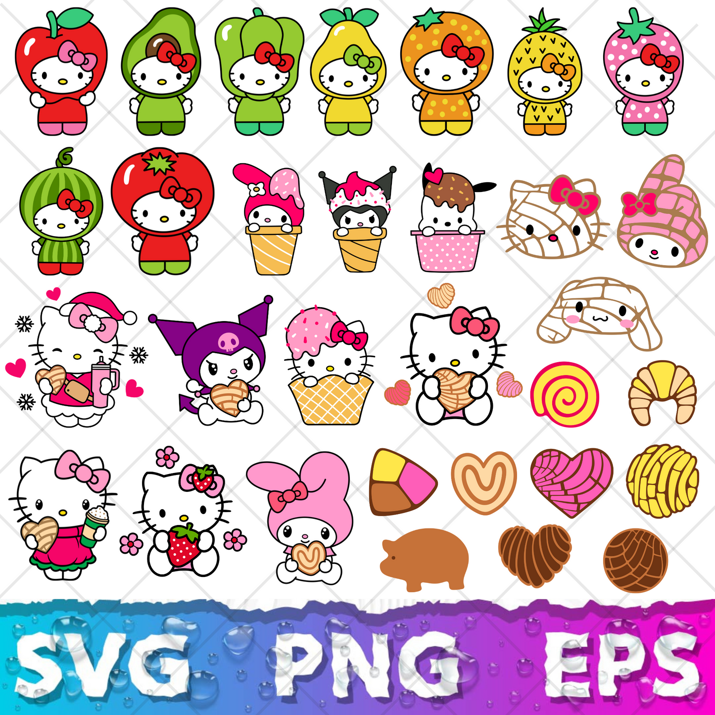 Hello Kitty Clipart Bundle, Hello Kitty SVG & PNG Files for Cricut / Silhouette
