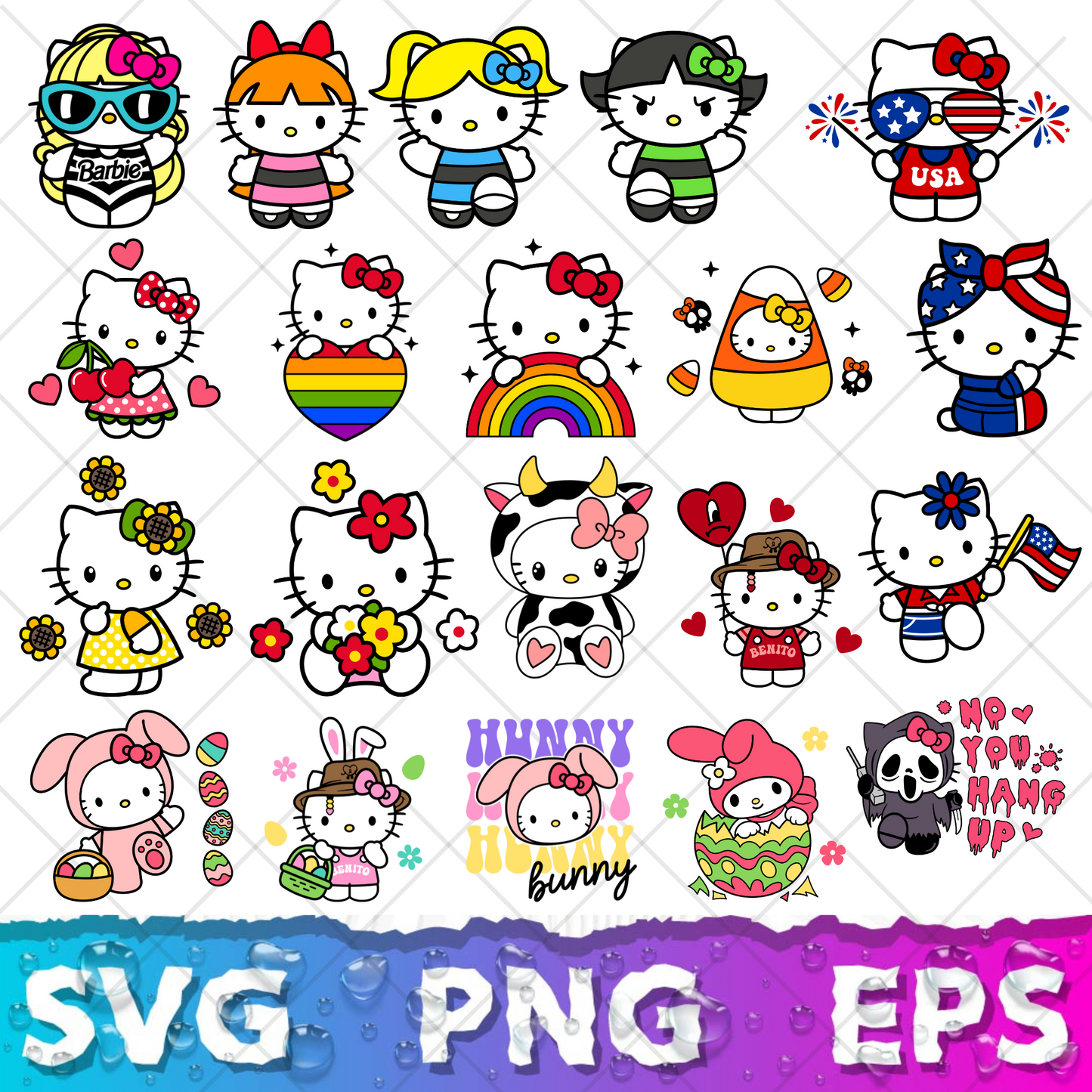 Hello Kitty Clipart Bundle, Hello Kitty SVG & PNG Files for Cricut / Silhouette