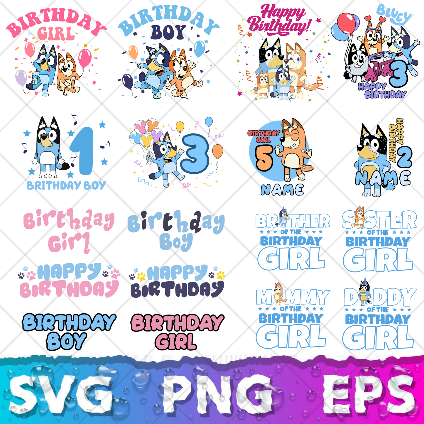 Bluey Clipart Bundle, 200 Bluey SVG & PNG Files for Cricut / Silhouette