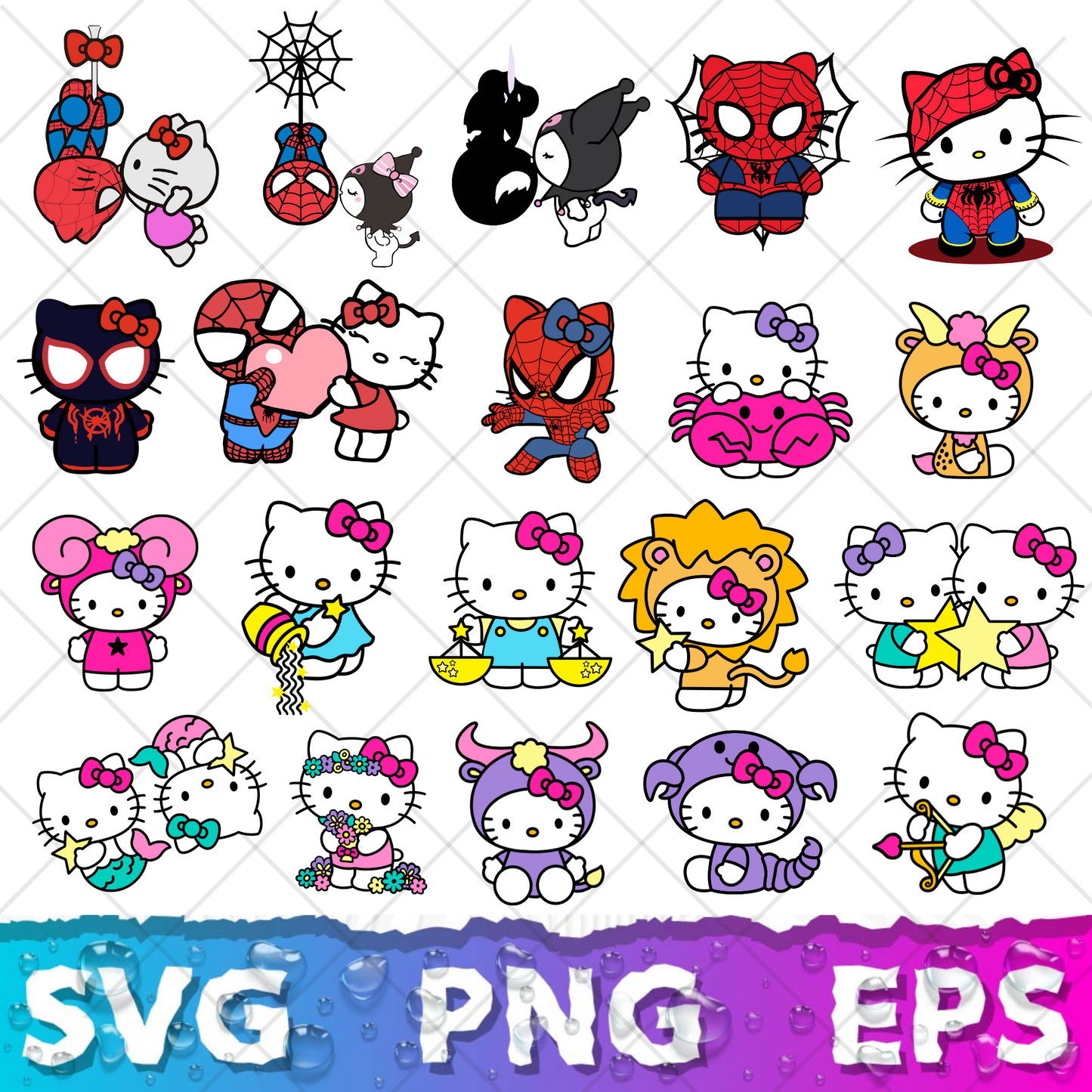 Hello Kitty Clipart Bundle, Hello Kitty SVG & PNG Files for Cricut / Silhouette