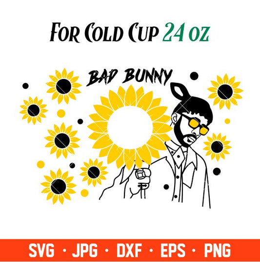 Bad Bunny And Sunflower Full Wrap Svg, Starbucks Svg, Coffee Ring Svg, Cold Cup Svg, Cricut, Silhouette Vector Cut File