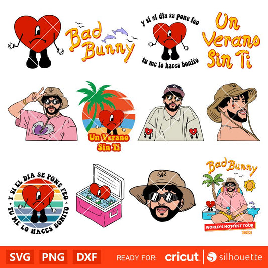 Bad Bunny Svg Bundle, Instant Download, Bundle For Cricut, Silhouette Vector SVG PNG DXF Cut File