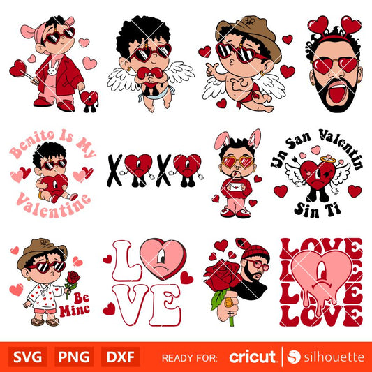 Bad Bunny Bundle Svg, Bad Bunny Svg, Valentine’s Day Svg, Baby Benito Svg, Cricut, Silhouette Vector Cut File