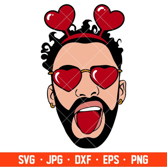 Bad Bunny Face Hearts Svg, Bad Bunny Svg, Valentine’s Day Svg, Baby Benito Svg, Cricut, Silhouette Vector Cut File
