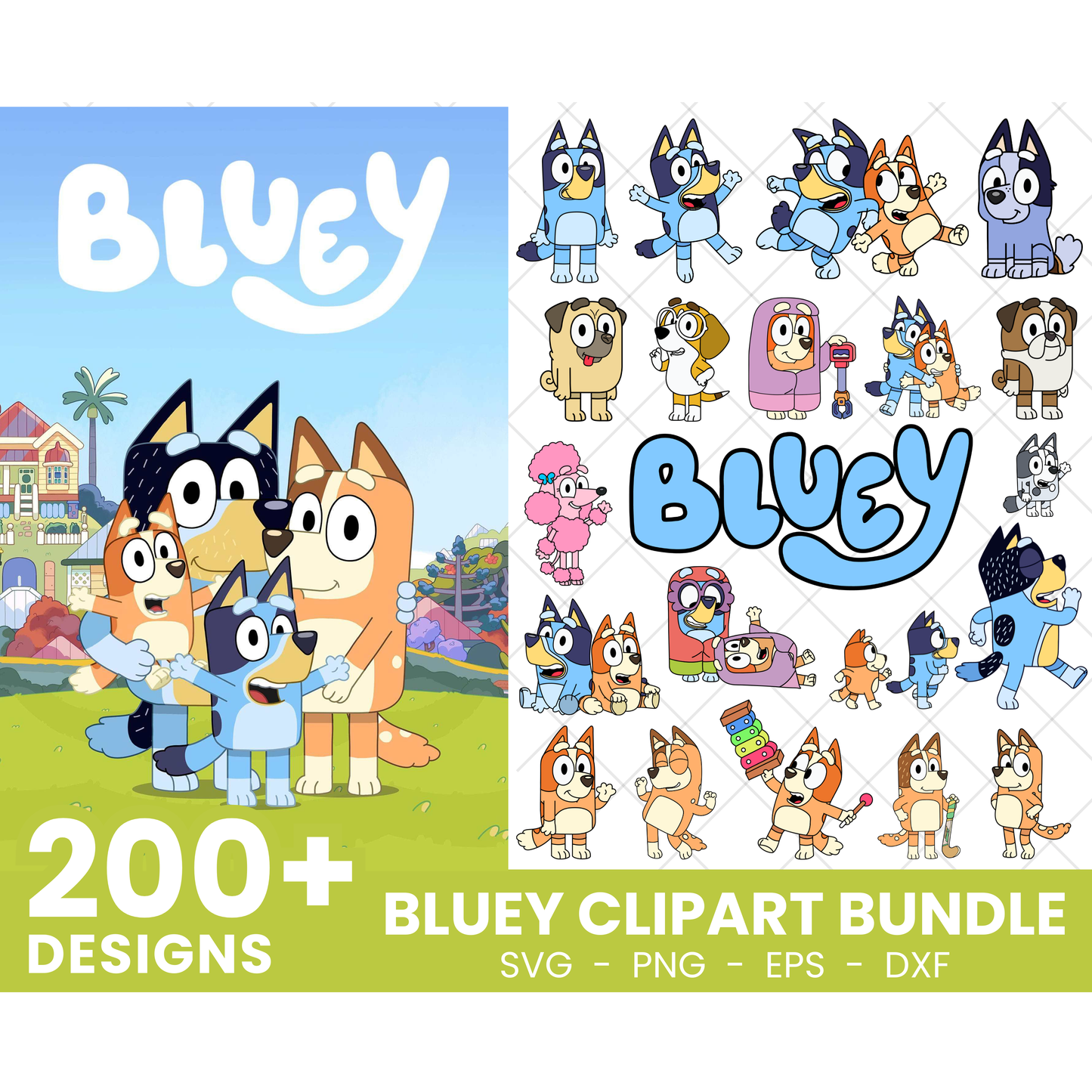 Bluey Clipart Bundle, 200 Bluey SVG & PNG Files for Cricut / Silhouette