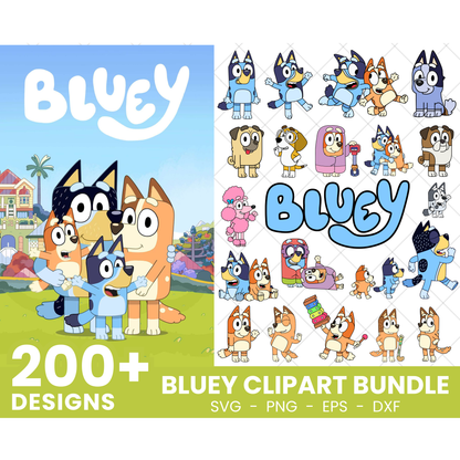 Bluey Clipart Bundle, 200 Bluey SVG & PNG Files for Cricut / Silhouette