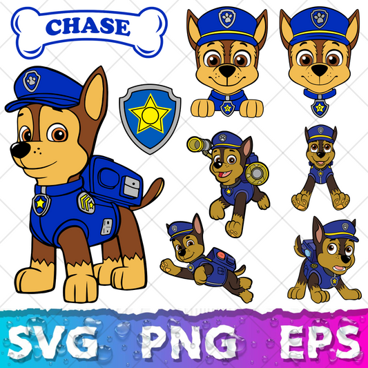 Chase Paw Patrol Clipart Bundle, Chase SVG & PNG Files for Cricut / Silhouette