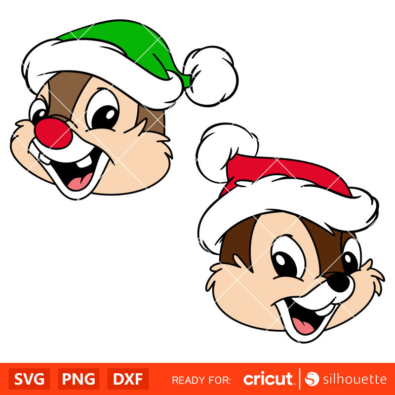 Chip & Dale Santa Hat Bundle Svg, Christmas Svg, Disney Christmas Svg, Santa Claus Svg, Cricut, Silhouette Vector Cut File