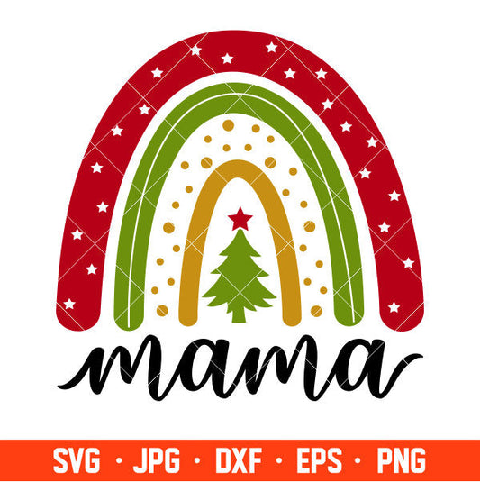 Christmas Boho Rainbow Mama Svg, Christmas Svg, Merry Christmas Svg, Cricut, Silhouette Vector Cut File