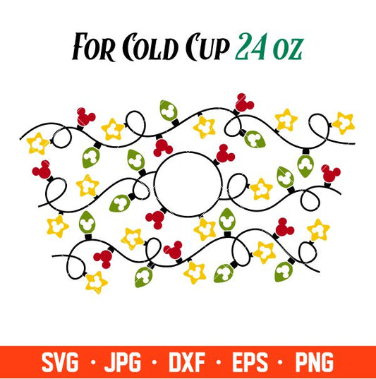 Christmas Lights Full Wrap Svg, Starbucks Svg, Coffee Ring Svg, Cold Cup Svg, Cricut, Silhouette Vector Cut File